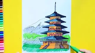How to draw Sensoji Pagoda, Tokyo, Japan