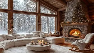 Warm Fireplace Sounds While Snow Falls Outside | Relaxing Winter Cabin 