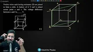 Twelve wires each having resistance 2&Omega; are joined to form a cube. A battery of 6 V emf is joined acr