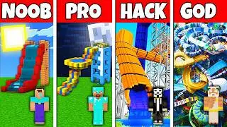 Minecraft Battle: NOOB vs PRO vs HACKER vs GOD! WATER PARK BUILD CHALLENGE in Minecraft