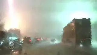 Fire-starting lightning strike captured on dashcam of Mount Pleasant (S.C.) police officer