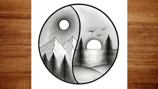 Easy and beautiful drawing | Nature Drawing Picture | Pencil sketch drawing | Day Night Scenery art