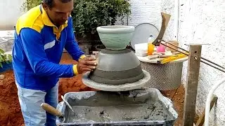 Muito fácil de fazer!!  vaso de cimento pra ( Rosa dó deserto nó torno