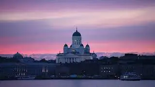 Adult Swim Bump: Static Shot of the Helsinki Skyline in Finland at Dusk (RECREATION)