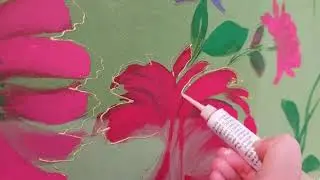 how to apply  golden gutta outline on fabric #fabricpaintingfabric