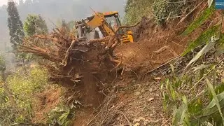 Tree Root was an Obstacle but not Anymore-JCB Backhoe-New Mountain Road Construction