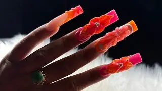 3D CITRUS FLOWER NAILS🍊🌸💕✨ polygel tutorial|3d nail art