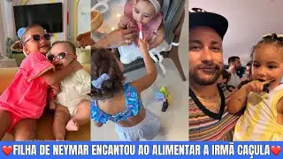 Filha de Neymar e Bruna Biancardi a Pequena Mavie Encantou dando de Comer a sua Irmã Mel a Caçulinha