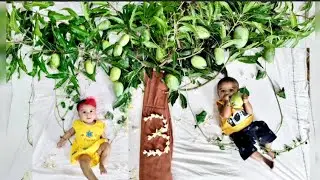3 Months Baby Photoshoot Ideas...😍Mango Tree theme...💛 #babyphotography #babyphotoshoot
