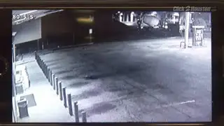 Surveillance video of cement truck overturning