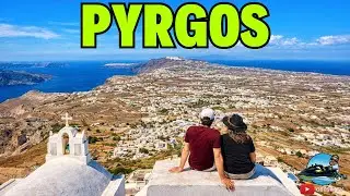 Santorini's highest village and most popular beach. Visiting Pyrgos and Perissa