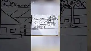 Beautiful village landscape scenery drawing #shorts #drawing #art