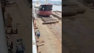 Excavator Plus Inflatable Airbag Rollers Helping The New Ship Down Water !