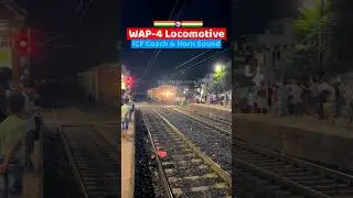 WAP-4 Locomotive with ICF Coach Passing Through Station at Medium Speed with Horn Sound 🚄📣 #shorts