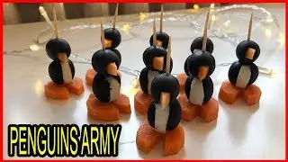 ✅ PINGUINOS de aceitunas, zanahorias y huevo cocido 🐧🐧🐧 [-5 mín] Decoración de comida #1825