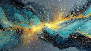 Abstract painting - Blue and gold sky. 1 hour 4K TV Wall Art screensaver.