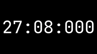 Countdown timer 27 minutes, 8 seconds [27:08:000] - White on black with milliseconds