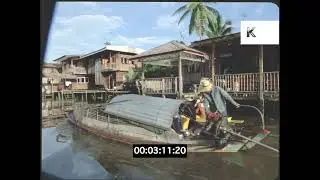 1980s Thailand, Siamese Houses, POV from Canal Boat, 35mm