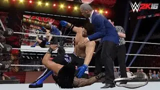 WWE 2K16-2K15: AJ Styles gets retribution by attacking Roman Reigns RAW 05/09/2016 (Custom Scenario)