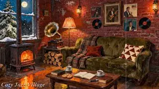 Cozy Winter Night by the Fireplace 🔥 Vintage Jazz Oldies Playing in Another Room