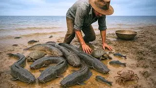 Catching Massive Catfish from Muddy Grass - Hand Fishing Technique