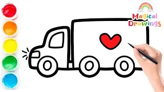 Trailer Truck Drawing, Painting and Coloring for Kids | How to Draw Mixer Truck | Easy Car Drawing