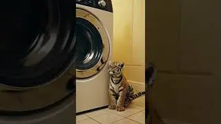 Tiger Cub Fascinated by Washing Machine | 子虎が洗濯機に夢中 #TigerCub #CuteAnimals #FunnyTiger#子虎 #かわいい #洗濯機