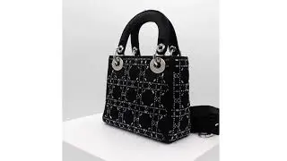 Christian Dior Satin Crystal Cannage Mini Lady Dior Black