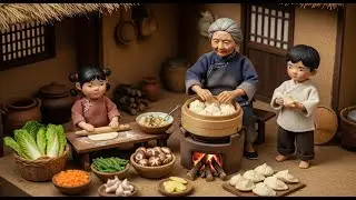Miniature Doll Grandma Cooking Dumplings | ASMR Relaxing Family Village Story