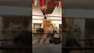 Sam Beale uses his step up senton splash against The Dread King Logan