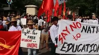 Student protests continue across Rangoon.