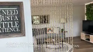 ShopWildThings Jute Natural Curtain 18 Strands of Hand Made Knots & Rings for Door & Window Decor
