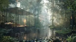 Rainy Forest Retreat 🌲 | Glass Cabin in the Rain with Crickets ASMR