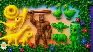 clean up the muddy animals of jurassic world velociraptor, tirex, mosasaurus, spinosaurus, kingkong