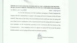 HPSSC Hamirpur JOA IT 817 Post Code Important Notification 882 Supervisor
