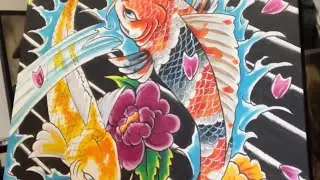 Traditional Japanese Tattoo Design: Double Koi Carp Time-lapse