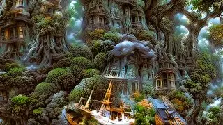 Trippy AI Dream 22b - Hidden Floating City of Banyan (4xspeed) || VQGAN + CliP + Rife-RealESRGAN