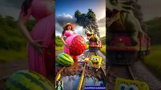 Triceratops and Sponge Bob With. muddy strawberry, watermelon adventure 🤣 #funny #kingkong #toontoon