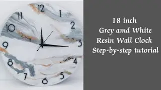 18 inch white and gret marble effect resin wall clock full tutorial#resin#art#wallclock#trending#diy