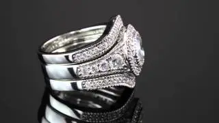 2.73 TCW Round Cubic Zirconia Platinum Over Sterling Silver 3-Piece Vintage-Inspired Bridal Set