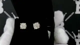 Illusion Stud Real Diamond Earrings .64cttw 10K Yellow Gold | Hip Hop Bling Jewelry