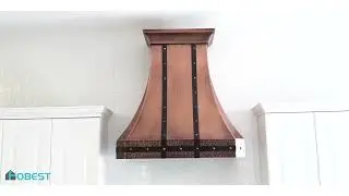 Fobest custom antique copper range hood with antique straps #rangehood #kitchendesign #kitchenhood