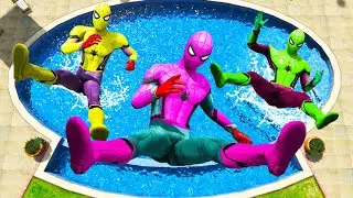 GTA 5 Rainbow Spiderman Jumping into Pool (Euphoria Physics/Ragdolls) #4