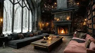 Witchy Winter Ambience 🕯️ Gothic Library & Fireplace Sounds