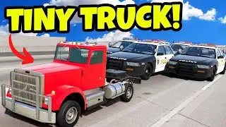Using a TINY TRUCK to Run from 50 POLICE CARS in BeamNG Drive Mods!