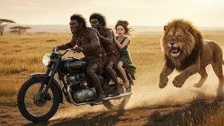 Two Ancient Men on a Bullet Bike Save a Girl from a Lion | 4.7 Million Years Ago