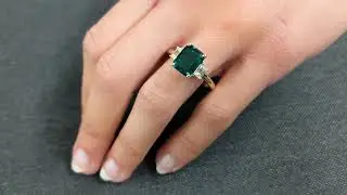 Emerald cut Green Lab Emerald 3 Stone Trilogy Women Engagement Cocktail Ring | Solid Gold Ring
