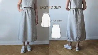 Midi skirt Sewing tutorial, Balloon elastic waist skirt with slash pockets #sew #sewing #tutorial