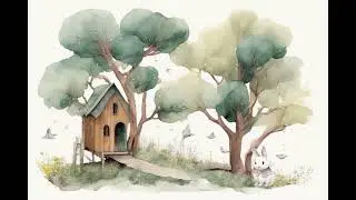 strybk wooden house kids story book style muted colors watercolor style