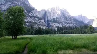 No crowd reopening of Yosemite National Park : view of Upper and Lower Yosemite Falls